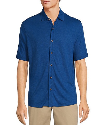 Roundtree & Yorke Short Sleeve Slub Solid Coatfront Shirt