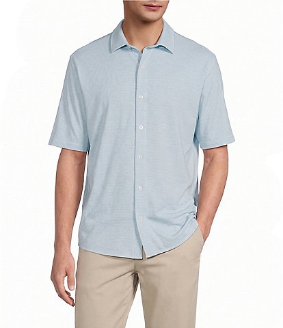 Roundtree & Yorke Short Sleeve Solid Button Front Shirt