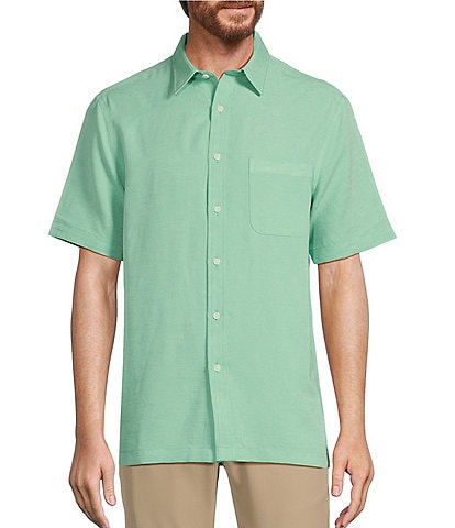 Roundtree & Yorke Short Sleeve Solid Jacquard Sport Shirt