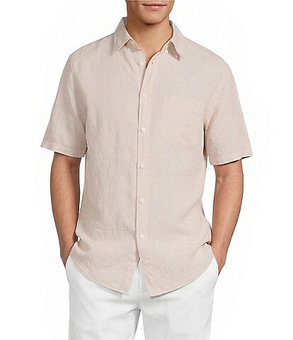 Roundtree & Yorke Short Sleeve Solid Linen Blend Button Front Sport Shirt