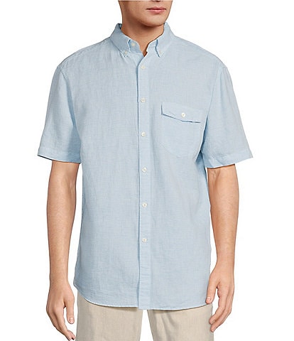 Roundtree & Yorke Short Sleeve Solid Linen Blend Sport Shirt