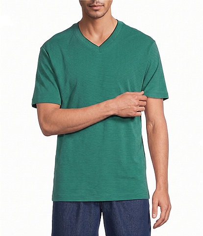 Roundtree & Yorke Short Sleeve Striped V-Neck Knit Shirt