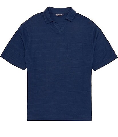 Roundtree & Yorke Short Sleeve Texture Stripe Johnny Collar Shirt