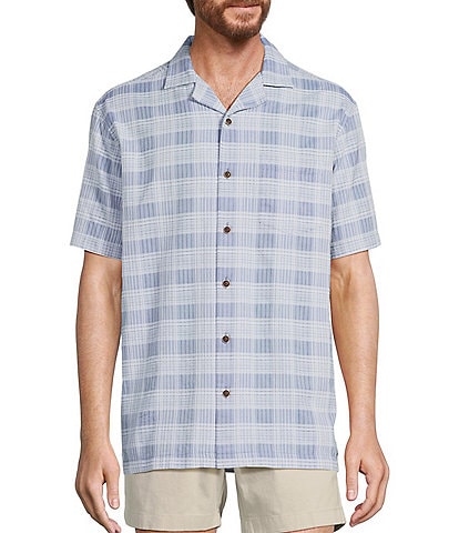 Roundtree & Yorke Short Sleeve Textured Plaid Sport Shirt