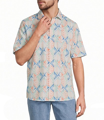 Roundtree & Yorke Short Sleeve Tile Print Button Front Shirt