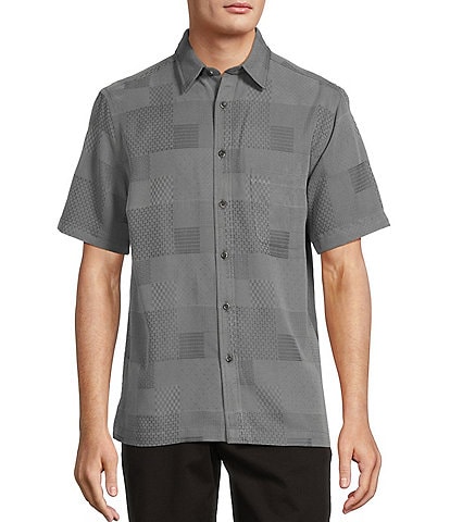 Roundtree & Yorke Short Sleeve Tonal Patchwork Texture Polynosic Jacquard Sport Shirt