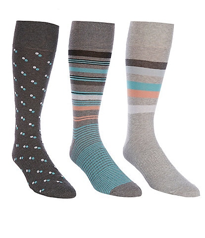 Roundtree & Yorke Assorted Striped And Dotted Crew Dress Socks 3-Pack