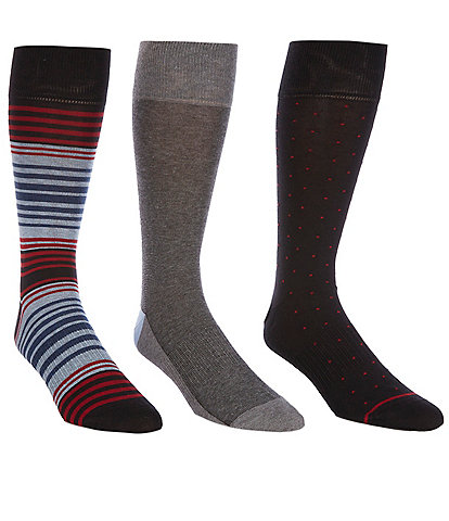 Roundtree & Yorke Striped And Dotted Crew Dress Socks 3-Pack