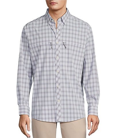 Roundtree & Yorke The Charter Performance Vented Long Sleeve Medium Plaid Fishing Sport Shirt