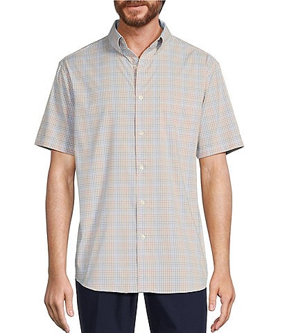 Roundtree & Yorke The Traveler Performance Short Sleeve Multi Plaid Print Sport Shirt