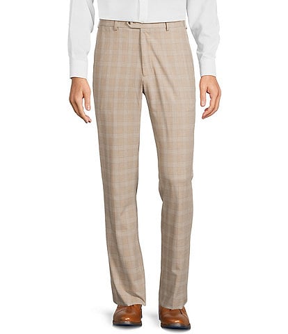 Roundtree & Yorke Travel Smart Flat Front Classic Fit Textured Plaid Dress Pant