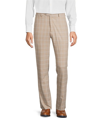 Roundtree & Yorke Travel Smart Flat Front Classic Fit Textured Plaid Dress Pant