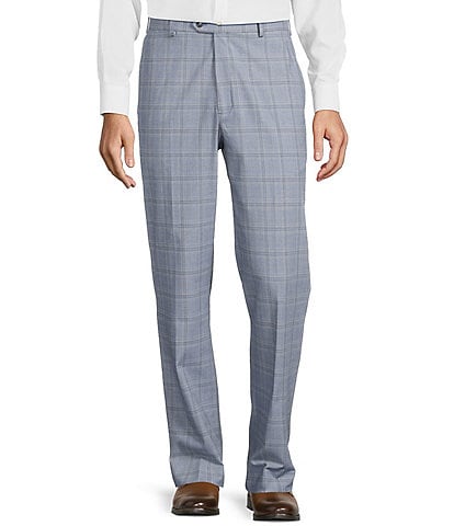 Roundtree & Yorke Travel Smart Flat Front Classic Fit Textured Plaid Dress Pants