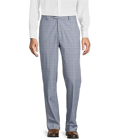 Roundtree & Yorke Travel Smart Flat Front Classic Fit Textured Plaid Dress Pants