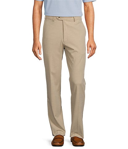 Roundtree & Yorke TravelSmart Flat Front Classic Fit Full Length Textured Solid Dress Pants
