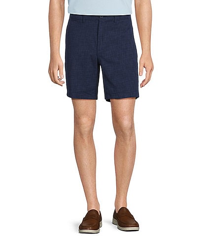Roundtree & Yorke True Blue 8" Inseam Classic Flat Front Crosshatch Texture Pull On Shorts