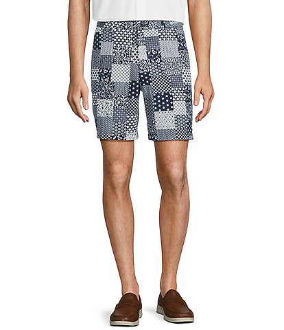 Roundtree & Yorke True Blue 8" Inseam Classic Flat Front Patchwork Print Pull On Shorts