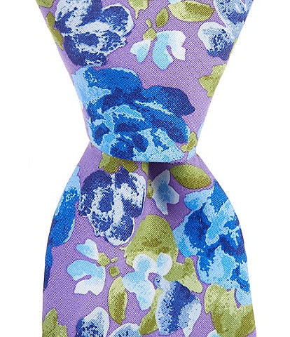 Roundtree & Yorke Water Floral Print 2 3/4#double; Woven Silk Tie