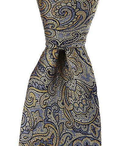Roundtree & Yorke Paisley-Printed 3 1/8" Woven Silk Tie