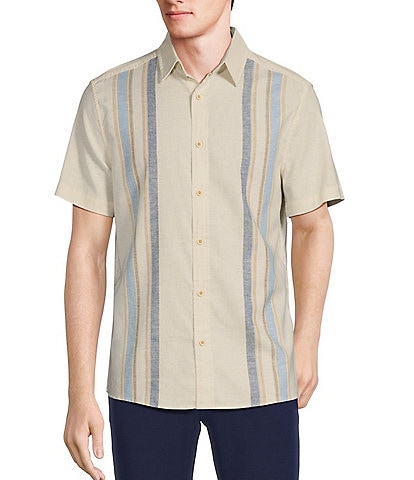 Rowm Big & Tall Crafted Collection Short Sleeve Engineered Stripe Woven Shirt