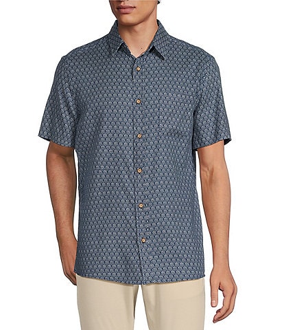 Rowm Big & Tall Crafted Collection Short Sleeve Geometric/Floral Woven Shirt