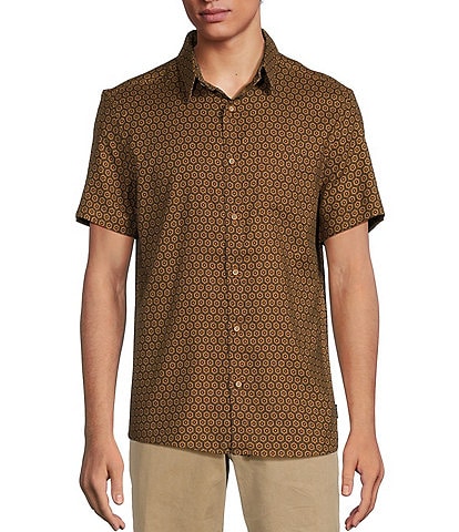 Rowm Big & Tall Crafted Collection Short Sleeve Geometric/Honeycomb Print Woven Shirt