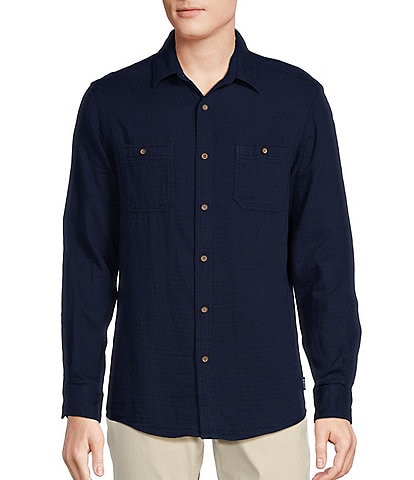 Rowm Big & Tall Into The Blue Collection Long Sleeve Double Cloth Button Front Shirt