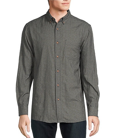 Rowm Big & Tall Long Sleeve Herringbone Geometric Print Woven Shirt