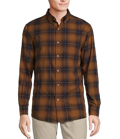 Rowm Big & Tall Long Sleeve Herringbone Medium Plaid Woven Shirt