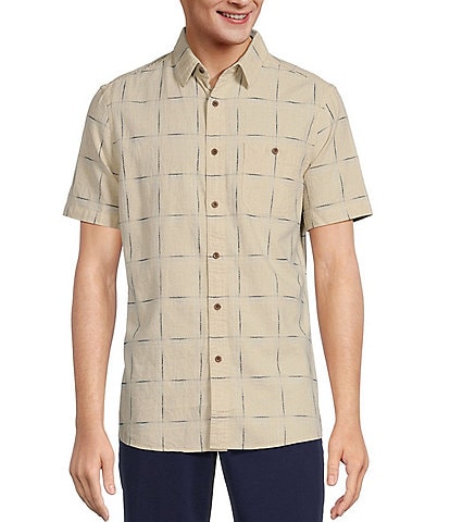 Rowm Big & Tall On The Range Short Sleeve Space Dyed Large Plaid Linen-Blend Shirt
