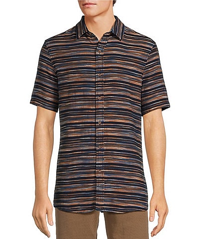 Rowm Big & Tall On The Range Short Sleeve Space Dyed Textured Horizontal Striped Shirt