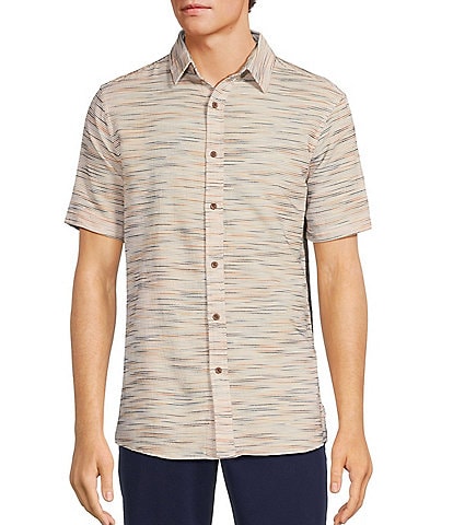 Rowm Big & Tall On The Range Short Sleeve Space Dyed Textured Horizontal Striped Shirt