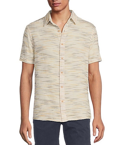 Rowm Big & Tall Outsider's Oasis Short Sleeve Space Dyed Textured Horizontal Striped Shirt