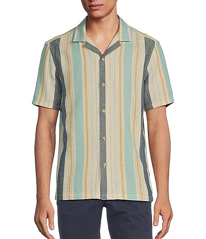 Rowm Big & Tall Tourister Short Sleeve Multi Stripe Camp Button Front Shirt