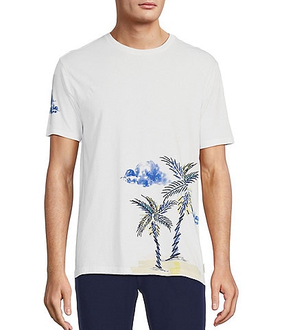 Rowm Blue Sirena Short Sleeve Palm Tree Screen Print T-Shirt