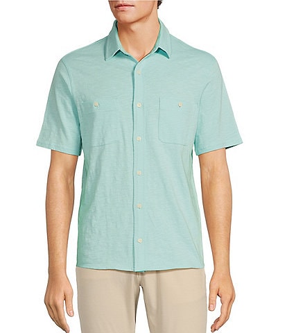 Rowm Blue Sirena The Weekender Short Sleeve Slub Solid Coatfront Shirt