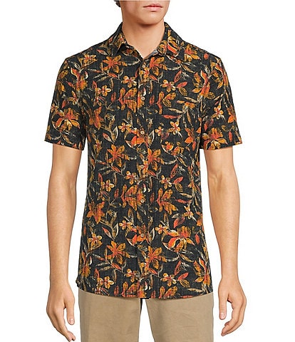 Rowm Crafted Rec & Relax Short Sleeve Textured Floral Print Shirt