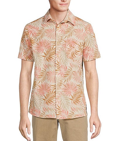 Rowm Crafted Rec & Relax Short Sleeve Textured Frond Print Shirt