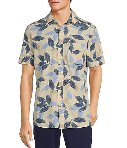 Rowm Crafted Rec & Relax Short Sleeve Textured Leaf Print Shirt