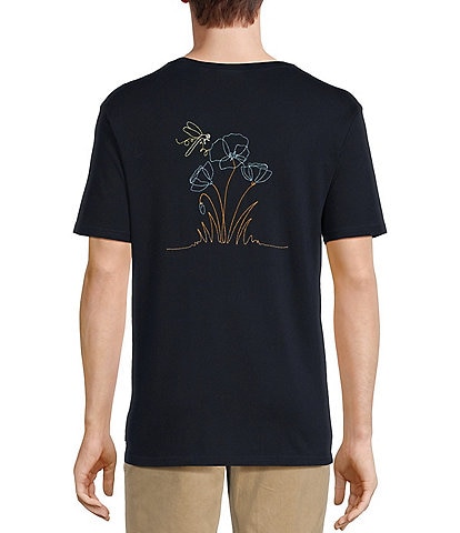 Rowm Crafted Short Sleeve Dragonfly Embroidered Pocket T-Shirt