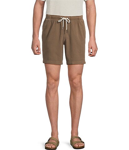 Rowm Drawstring Garment Dyed Solid Texture 7#double; Inseam Shorts