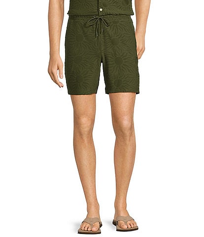 Rowm Flat Front Solid Textured Pattern 7#double; Inseam Shorts