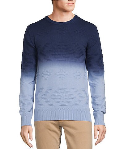 Rowm Into The Blue Collection Long Sleeve Dip Dye Jacquard Crew Neck Sweater