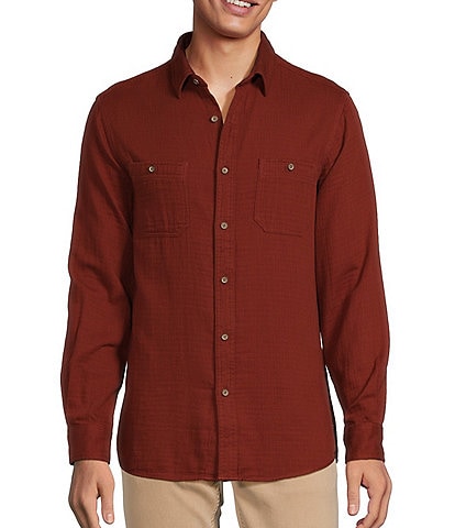 Rowm Into The Blue Collection Long Sleeve Herringbone Double Cloth Button Front Shirt