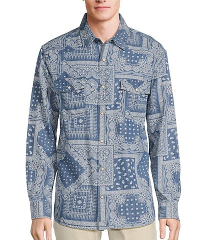 Rowm Into The Blue Collection Long Sleeve Indigo Bandana Print Shirt