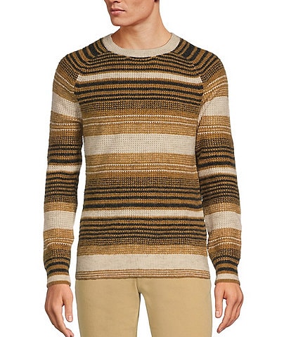 Rowm Long Raglan Sleeve Textured Horizontal Stripe Crewneck Sweater