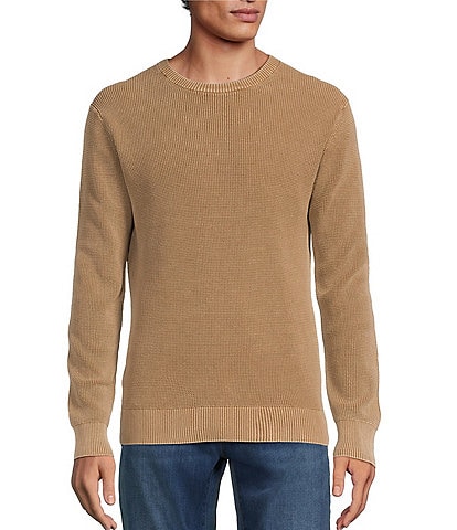 Rowm Long Sleeve Garment Dyed Waffle Crew Neck Sweater