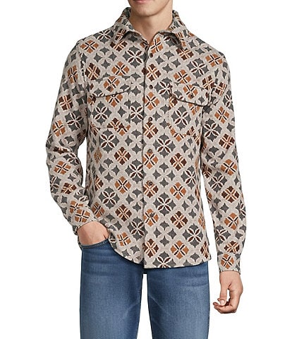 Rowm Long Sleeve Jacquard Multi Geo Print Button Front Shirt