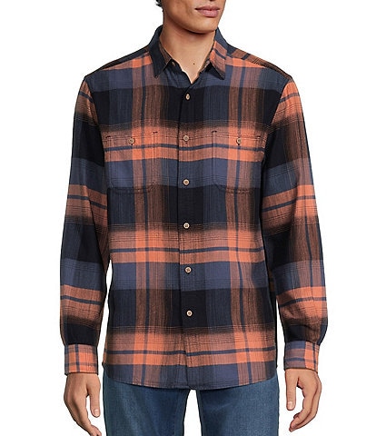 Rowm Long Sleeve Large Plaid Slub Button Front Woven Shirt