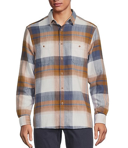 Rowm Long Sleeve Large Plaid Slub Button Front Woven Shirt